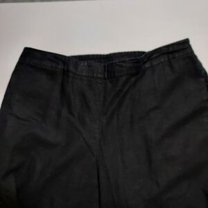 Coldwater Creek Black Linen Rayon Cropped Wide Leg Pants Women's L Elastic Waist